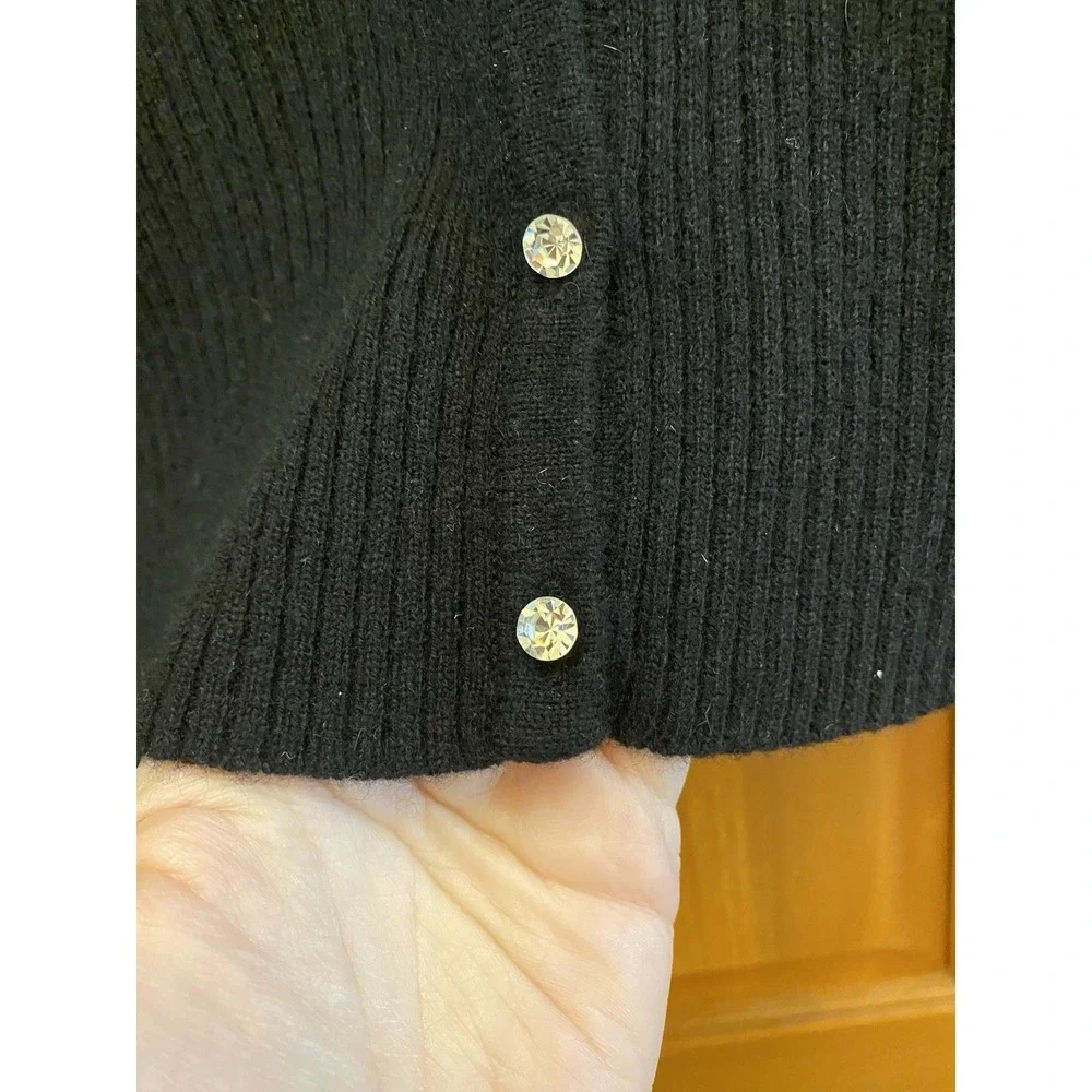 Apt. 9 100% Cashmere Rhinestone Cardigan Sweater Black Large Holiday Elegant